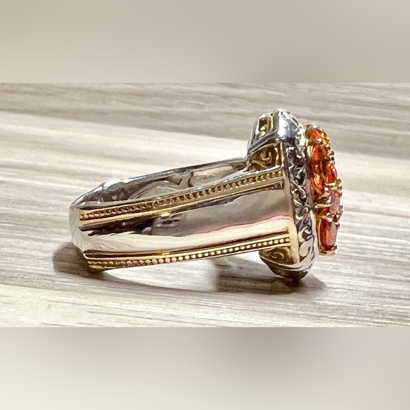 Designer Signed Gems En Vogue 2.00 ctw Orange Sapphire Cluster Ring, Size 9 - Picture 5 of 10